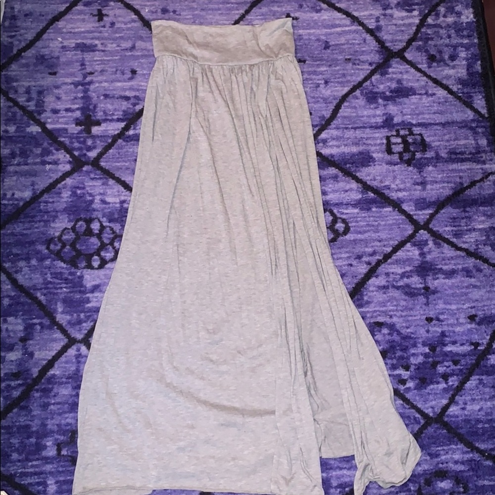 Gray cotton maxi skirt with slit